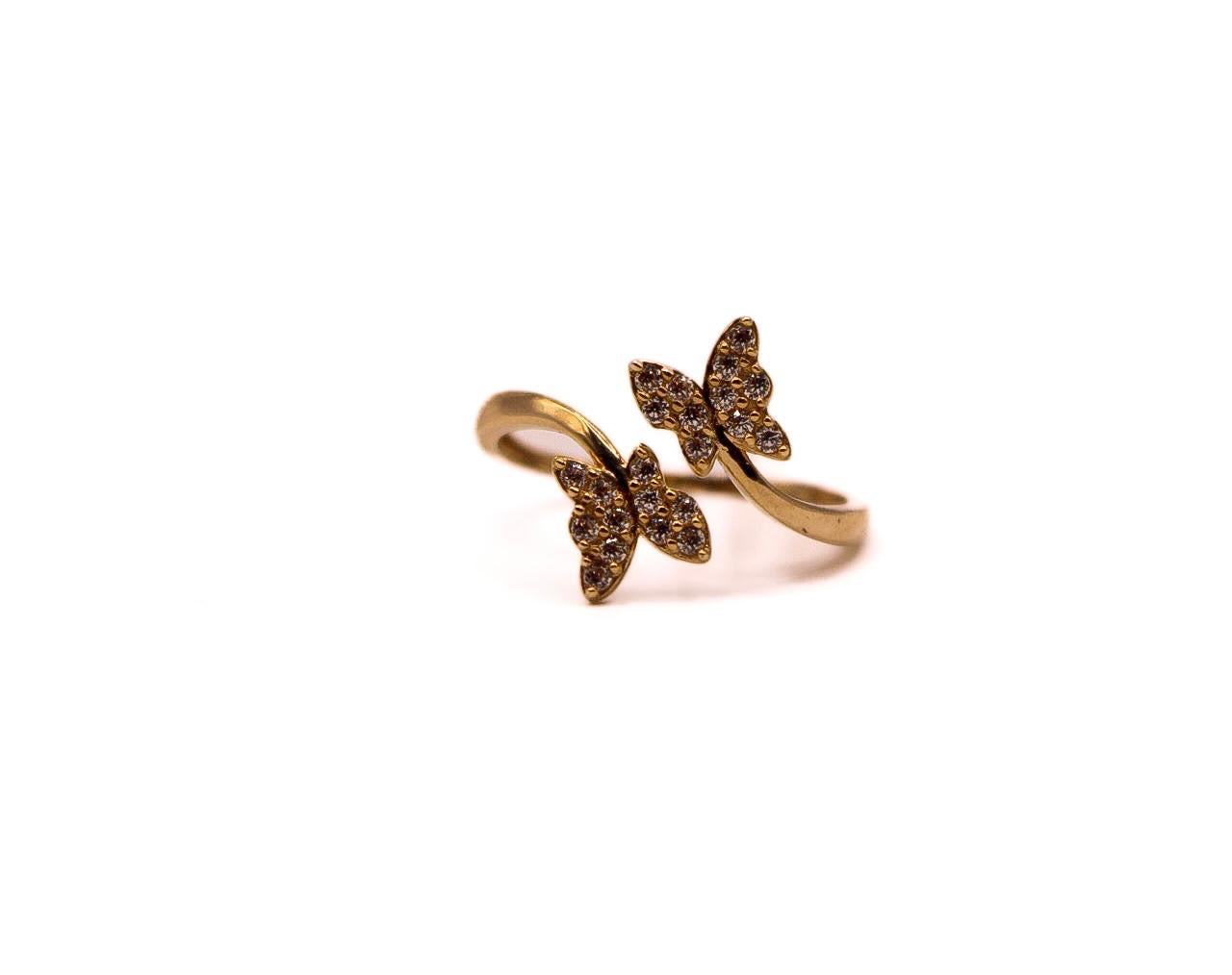 Double Butterfly 14K Gold Ring
