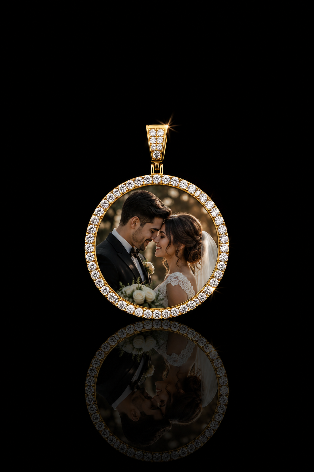 14k Gold CZ Small Custom Photo Pendant