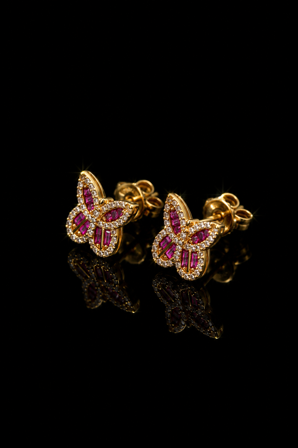14k CZ Pink Butterfly Earrings