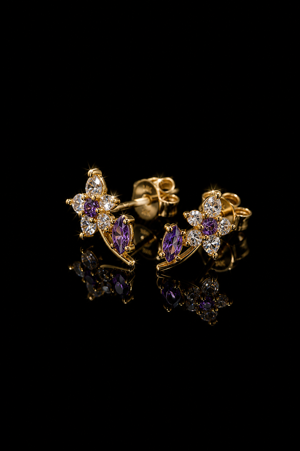 14k CZ Small Purple Flower