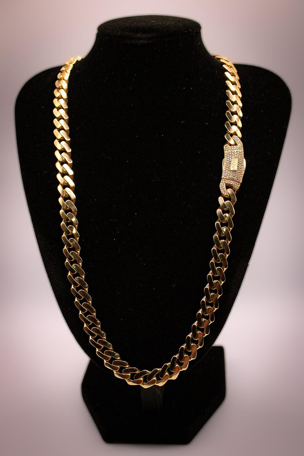 Gold Cuban Link Chain with Diamond Clasp