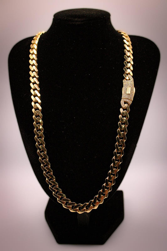 Gold Cuban Link Chain with Diamond Clasp