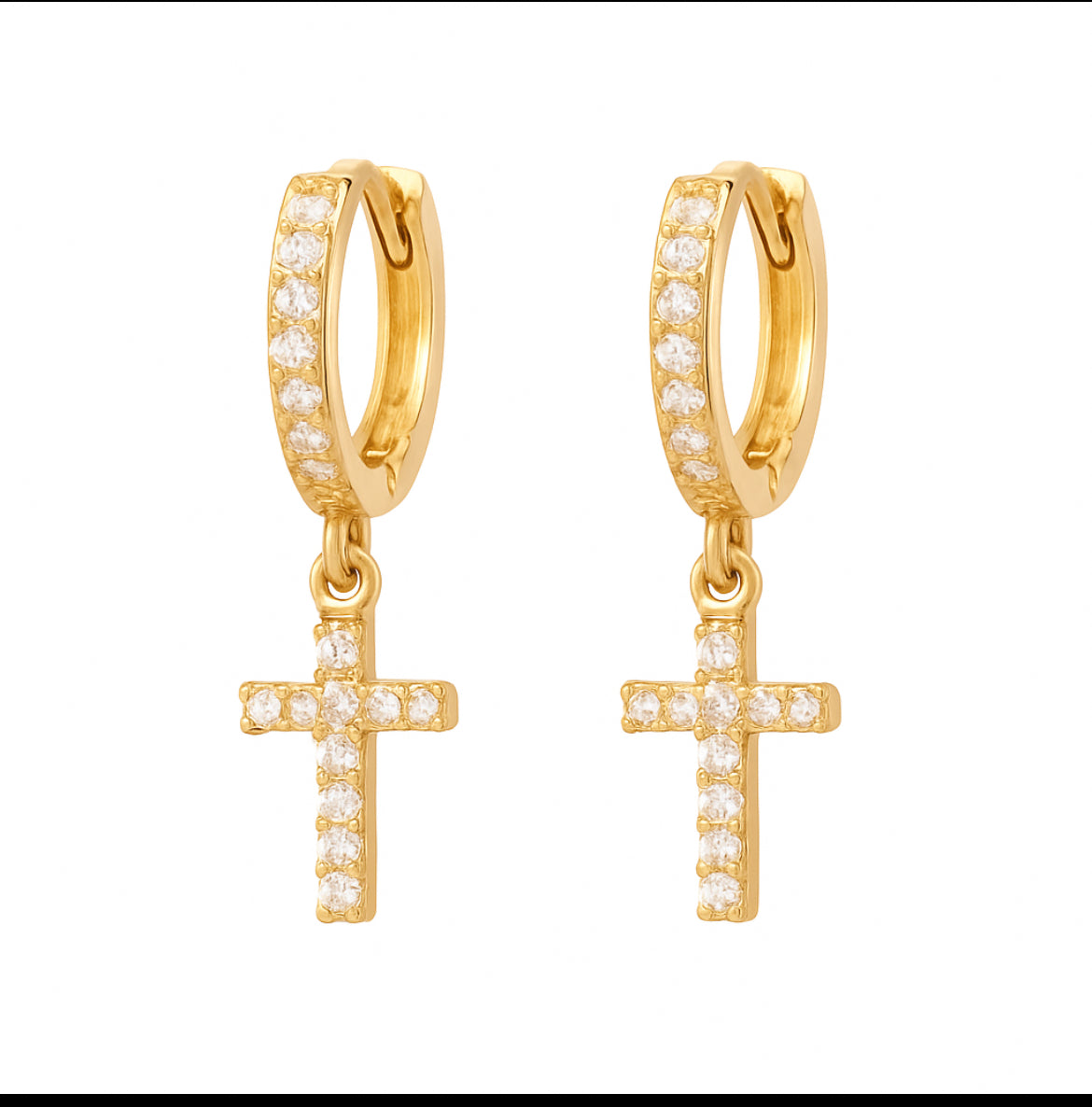 Gold Cross Pendant Hoop Earring