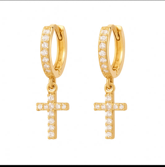 Gold Cross Pendant Hoop Earring