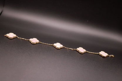 14k Gold Pink Clover Bracelet