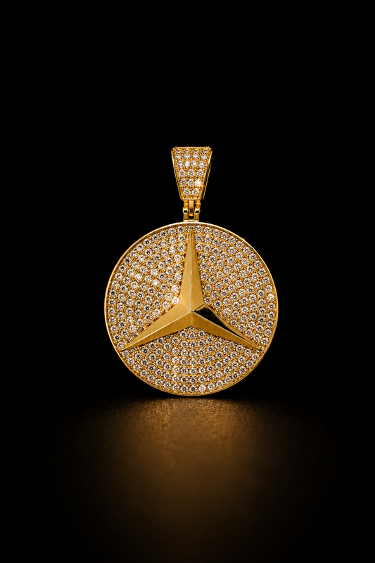 14k Gold Ice Benz Logo Pendant
