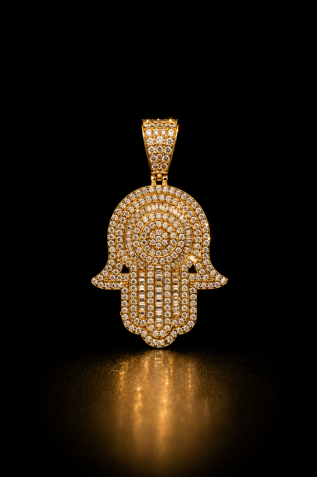 14k Gold Ice Hamsa Pendant