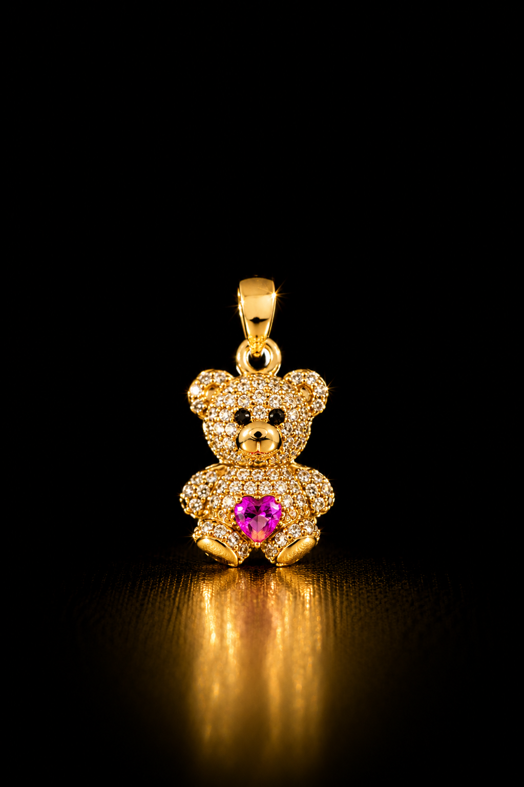 14k Gold Teddy Bear with Pink Heart