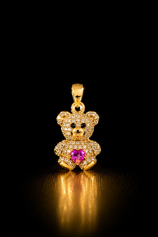14k Gold Teddy Bear with Pink Heart