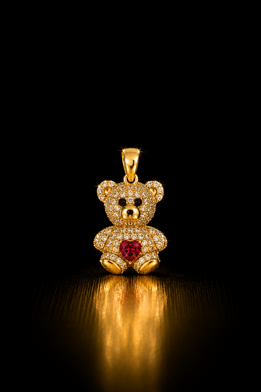 14k Gold Teddy Bear with Purple Heart
