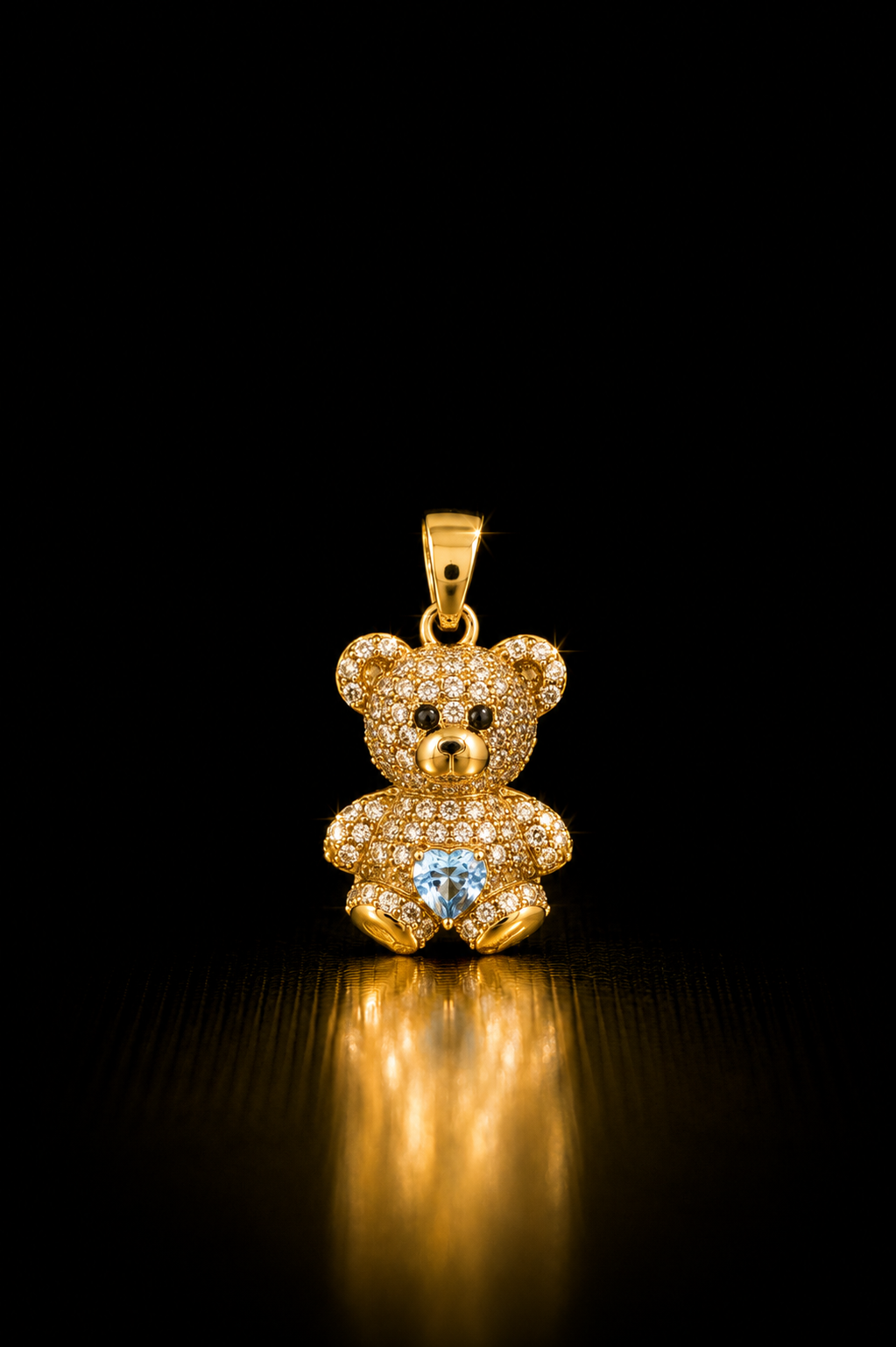 14k Gold Teddy Bear with Baby Blue Heart