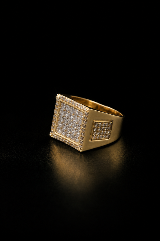 14k Gold CZ Stone Square Ring