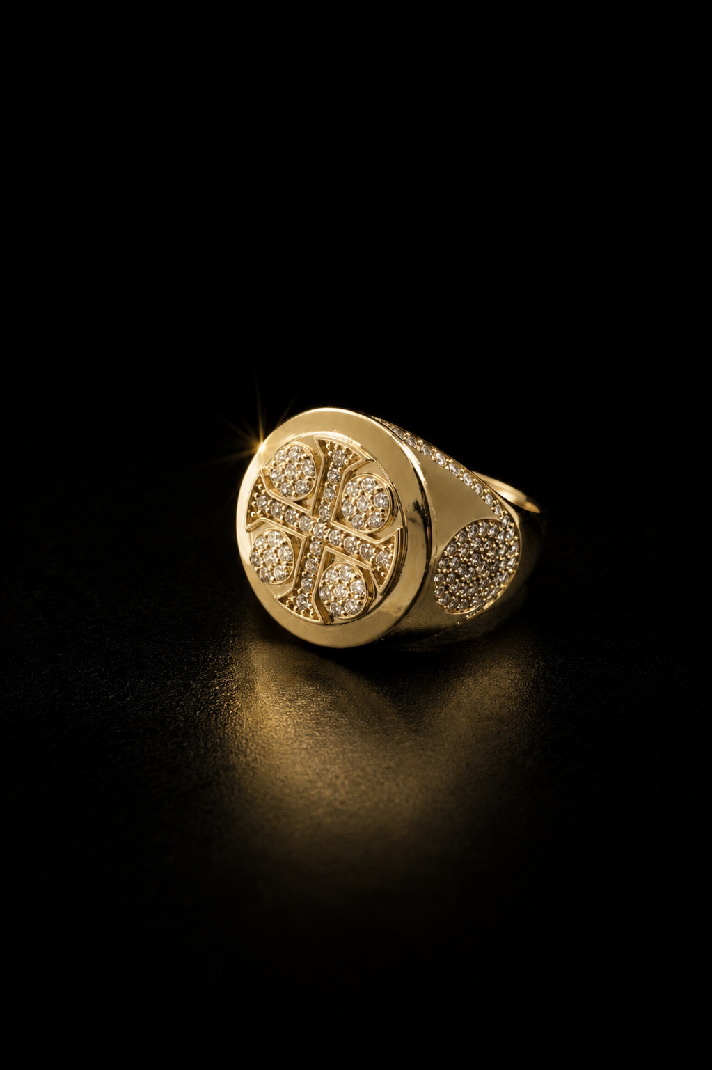 14k Gold CZ Stone Cross Ring