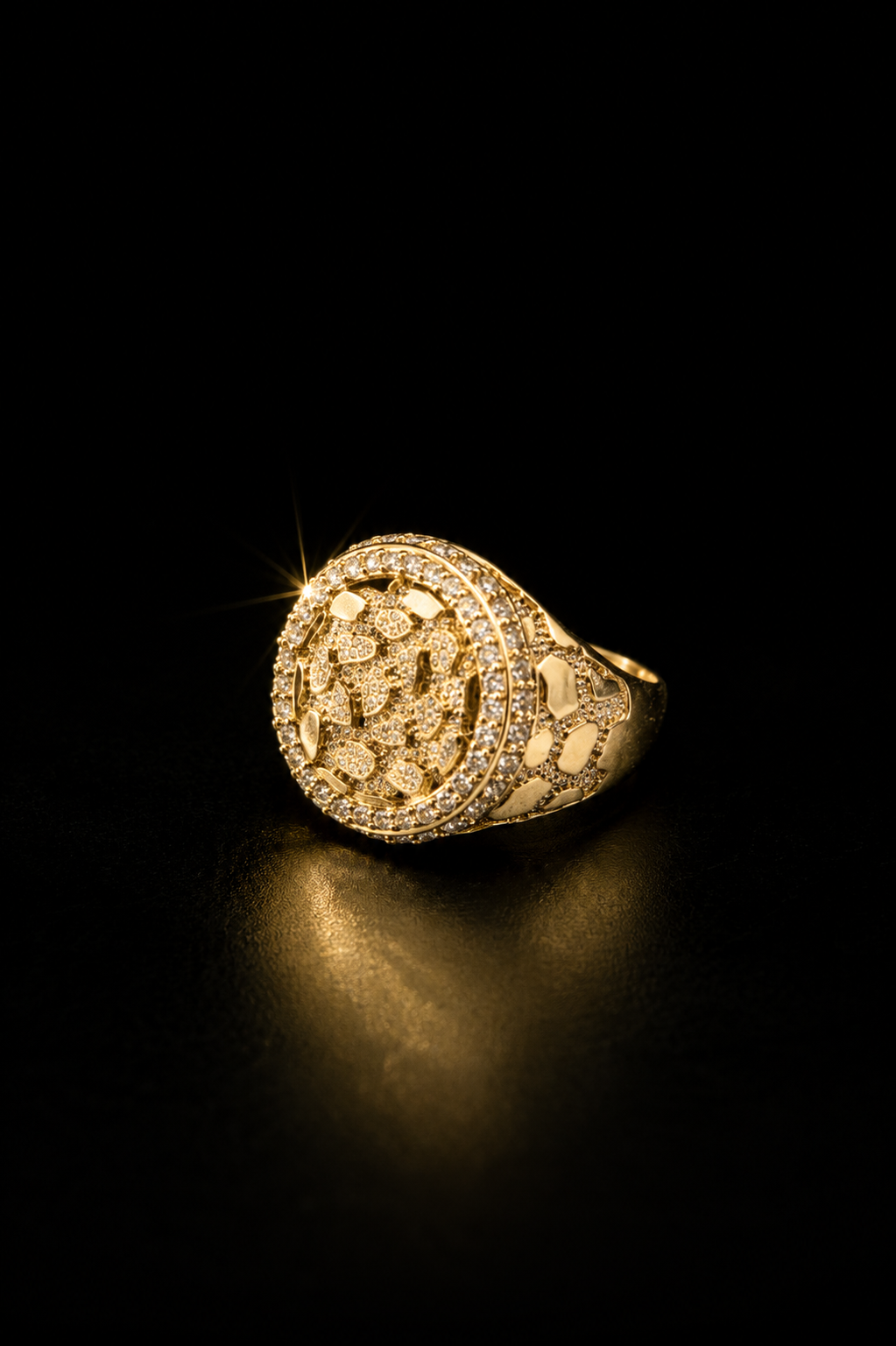 14k Gold CZ Stone Nugget Ring