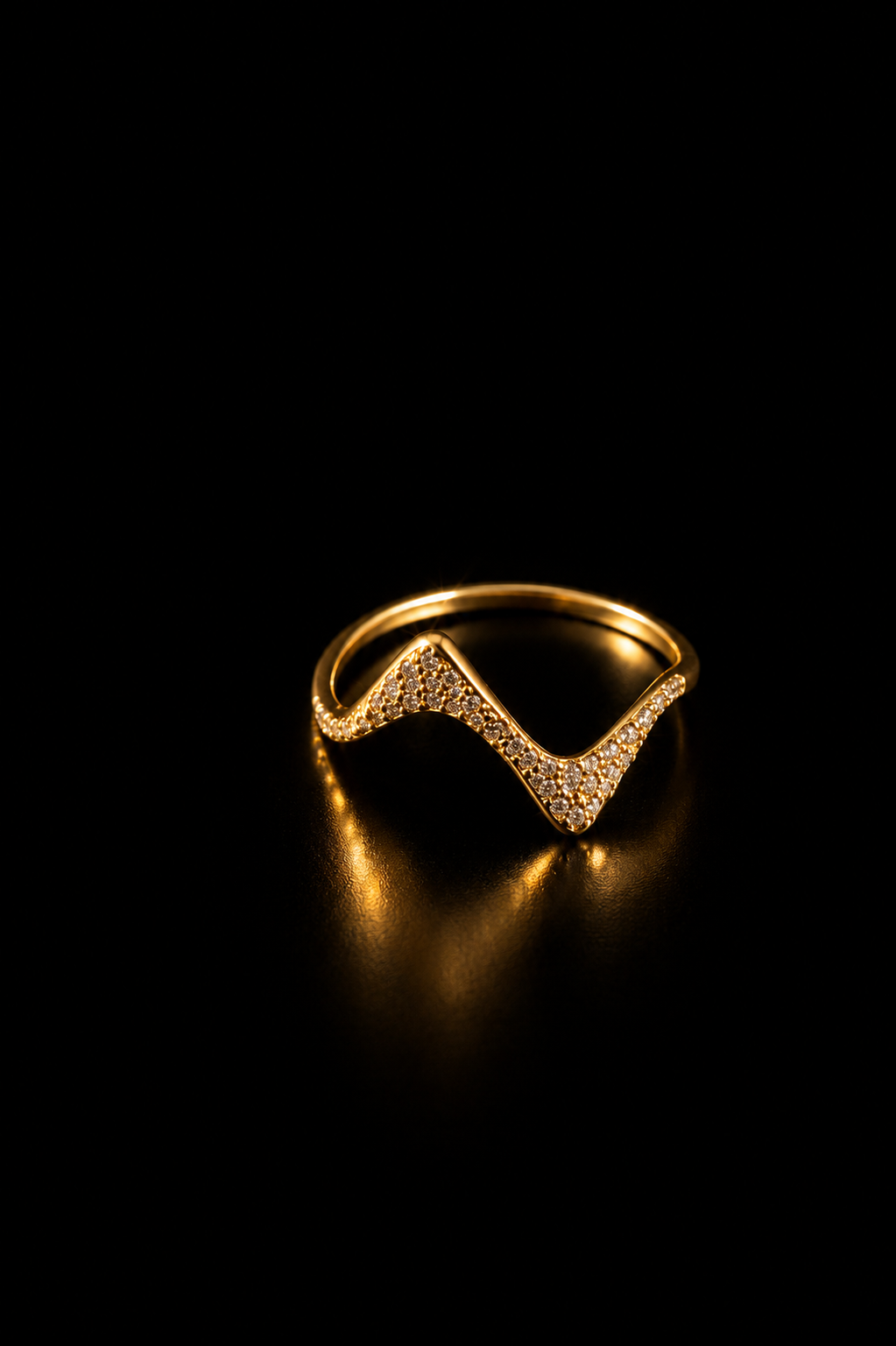 14K Gold CZ Wavy Ring