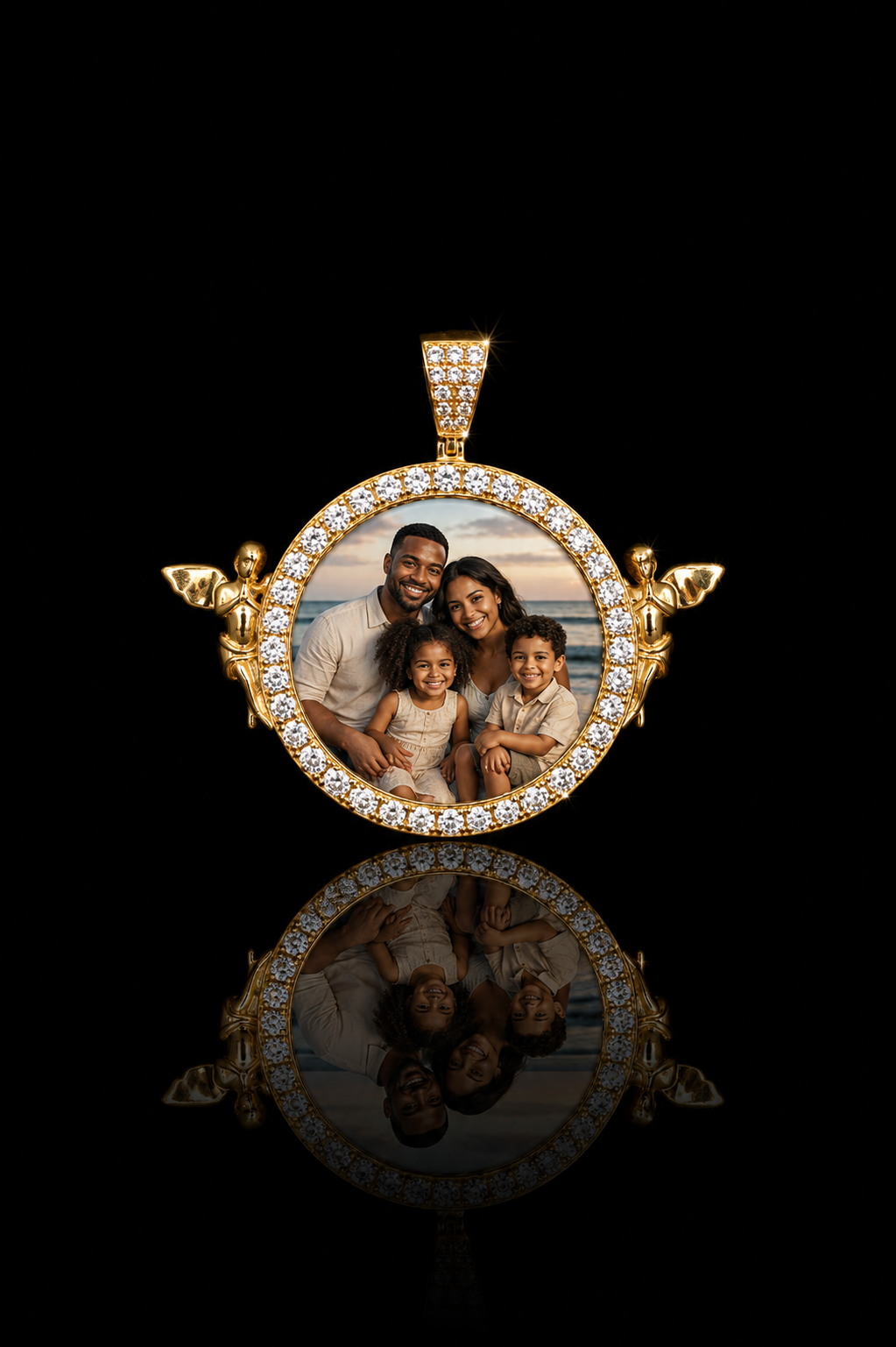 14k Gold CZ Custom Photo Pendant with Angel