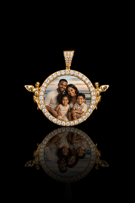 14k Gold CZ Custom Photo Pendant with Angel