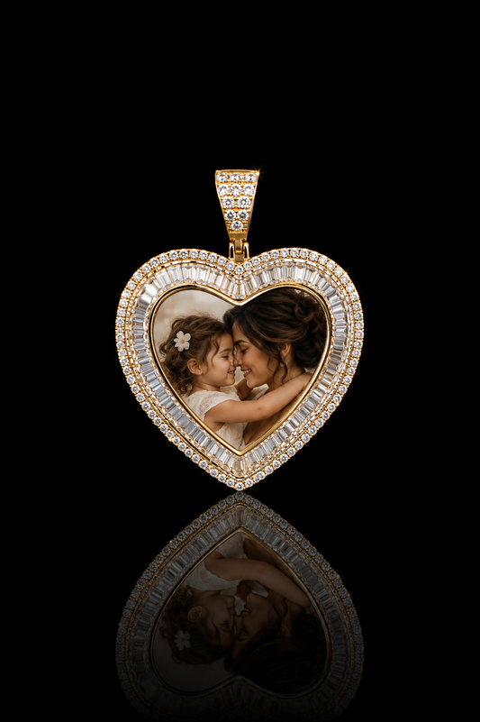 14k Gold CZ Custom Photo Heart Shaped Pendant