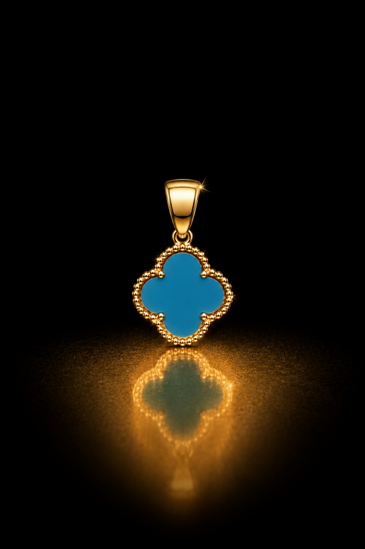 14k Blue Clover Pendant