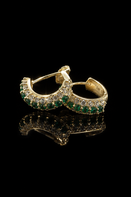 14k CZ Emerald Green Earrings
