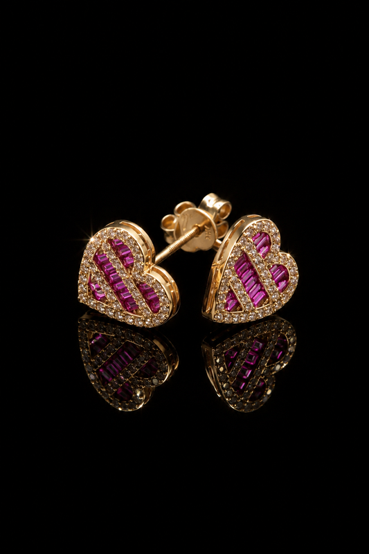 14k CZ Pink Heart Shaped Earrings