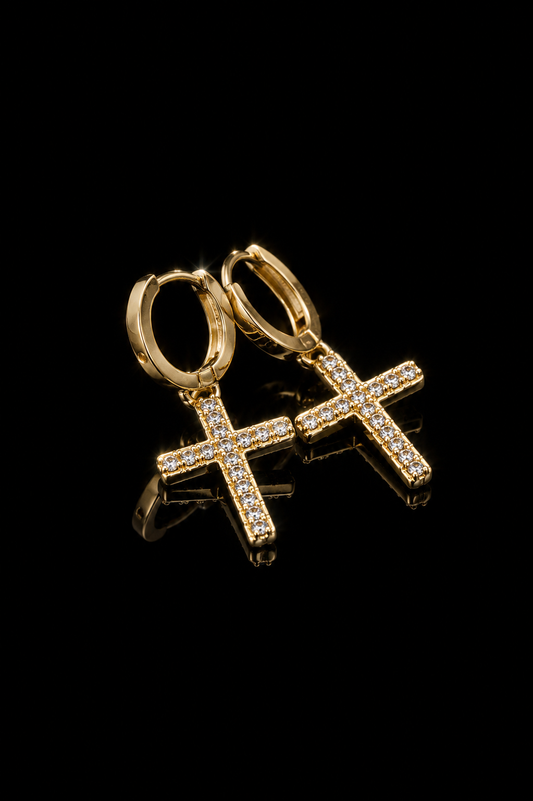 14k CZ Cross Dangling Earring