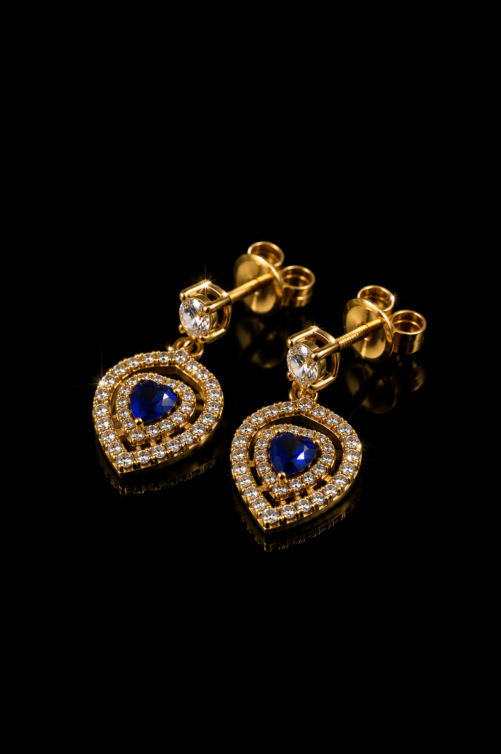 14K CZ Blue Stone Heart Earring