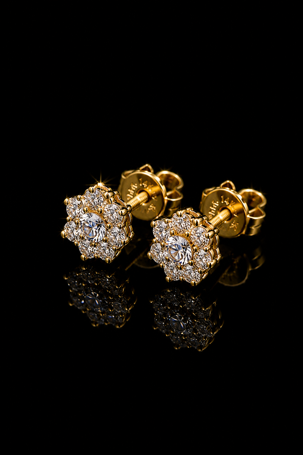 14k CZ Flower Earrings